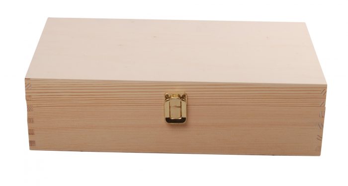 wooden box with buckle